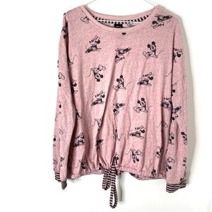 Disney Minnie Mouse Heather Pink Black Drawstring Waist Oversized Pullover